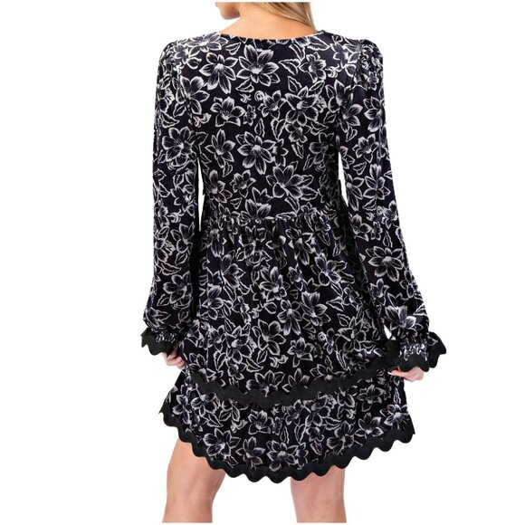 NWT- Women's Easel LS Floral Print Velvet Dress - Picture 8 of 11